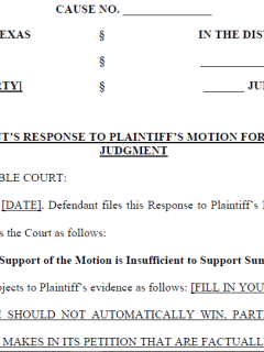 Defendant's Response to Plaintiff's Motion for Summary Judgment