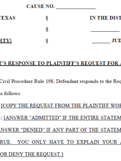 Defendant's Response to Plaintiff's Request for Admissions